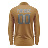 Custom Khaki Dark Grey Long Sleeve Polo Shirt