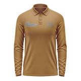 Custom Khaki Dark Grey Long Sleeve Polo Shirt