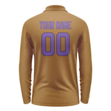 Custom Khaki Light Purple Long Sleeve Polo Shirt