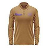 Custom Khaki Light Purple Long Sleeve Polo Shirt