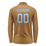 Custom Khaki Light Blue Long Sleeve Polo Shirt