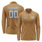 Custom Khaki Light Blue Long Sleeve Polo Shirt