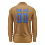 Custom Khaki Sky Blue Long Sleeve Polo Shirt