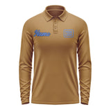 Custom Khaki Sky Blue Long Sleeve Polo Shirt
