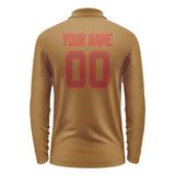 Custom Khaki Coral Red Long Sleeve Polo Shirt