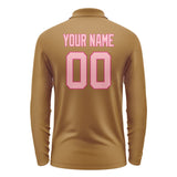 Custom Khaki Light Pink Long Sleeve Polo Shirt
