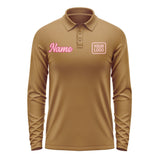 Custom Khaki Light Pink Long Sleeve Polo Shirt