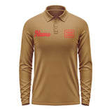 Custom Khaki Orange Red Long Sleeve Polo Shirt