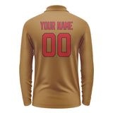 Custom Khaki Red Long Sleeve Polo Shirt