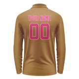 Custom Khaki Pink Long Sleeve Polo Shirt