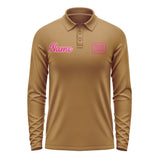 Custom Khaki Pink Long Sleeve Polo Shirt
