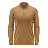 Custom Khaki Orange Long Sleeve Polo Shirt