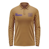 Custom Khaki Purple Long Sleeve Polo Shirt