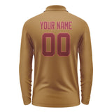 Custom Khaki Crimson Red Long Sleeve Polo Shirt