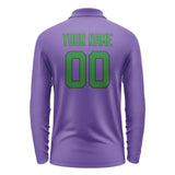 Custom Light Purple Emerald Green Long Sleeve Polo Shirt