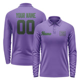 Custom Light Purple Dark Green Long Sleeve Polo Shirt