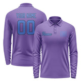 Custom Light Purple Sky Blue Long Sleeve Polo Shirt