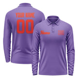 Custom Light Purple Orange Red Long Sleeve Polo Shirt