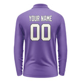 Custom Light Purple Cream Long Sleeve Polo Shirt