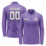 Custom Light Purple Cream Long Sleeve Polo Shirt