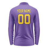 Custom Light Purple Gold Long Sleeve Polo Shirt