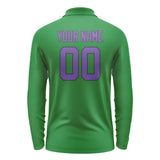 Custom Emerald Green Light Purple Long Sleeve Polo Shirt
