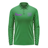 Custom Emerald Green Light Purple Long Sleeve Polo Shirt