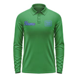 Custom Emerald Green Sky Blue Long Sleeve Polo Shirt