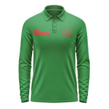 Custom Emerald Green Coral Red Long Sleeve Polo Shirt