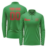 Custom Emerald Green Coral Red Long Sleeve Polo Shirt