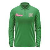 Custom Emerald Green Light Pink Long Sleeve Polo Shirt