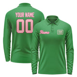 Custom Emerald Green Light Pink Long Sleeve Polo Shirt