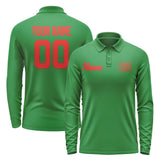 Custom Emerald Green Orange Red Long Sleeve Polo Shirt