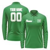 Custom Emerald Green White Long Sleeve Polo Shirt