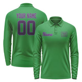 Custom Emerald Green Purple Long Sleeve Polo Shirt