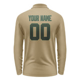 Custom Light Khaki Dark Green Long Sleeve Polo Shirt