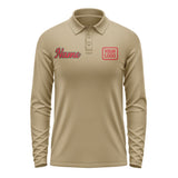 Custom Light Khaki Red Long Sleeve Polo Shirt