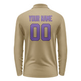 Custom Light Khaki Light Purple Long Sleeve Polo Shirt