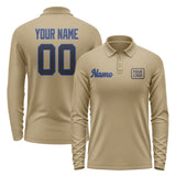 Custom Light Khaki Navy Long Sleeve Polo Shirt