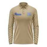 Custom Light Khaki Sky Blue Long Sleeve Polo Shirt