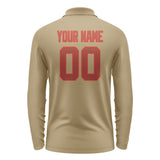 Custom Light Khaki Coral Red Long Sleeve Polo Shirt