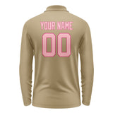 Custom Light Khaki Light Pink Long Sleeve Polo Shirt