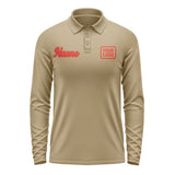 Custom Light Khaki Orange Red Long Sleeve Polo Shirt