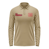 Custom Light Khaki Red Long Sleeve Polo Shirt