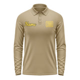 Custom Light Khaki Gold Long Sleeve Polo Shirt