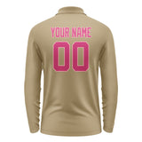 Custom Light Khaki Pink Long Sleeve Polo Shirt
