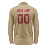 Custom Light Khaki Crimson Red Long Sleeve Polo Shirt