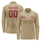 Custom Light Khaki Crimson Red Long Sleeve Polo Shirt