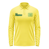 Custom Light Yellow Emerald Green Long Sleeve Polo Shirt