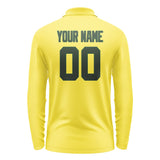 Custom Light Yellow Dark Green Long Sleeve Polo Shirt